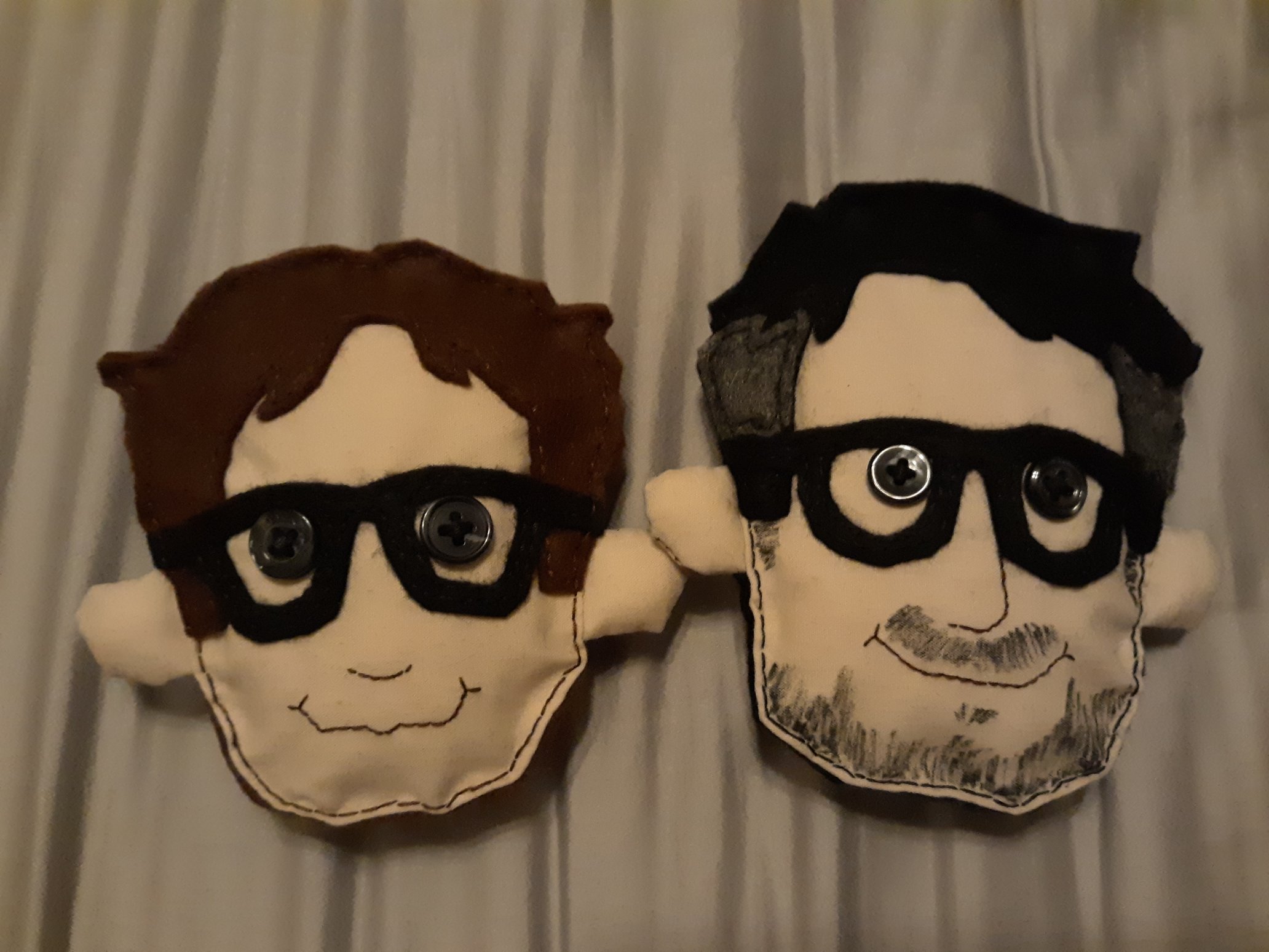 Another version of the John head pins, but slightly different since the templates for them changed a bit. These two head pins are laying down on a bed instead.