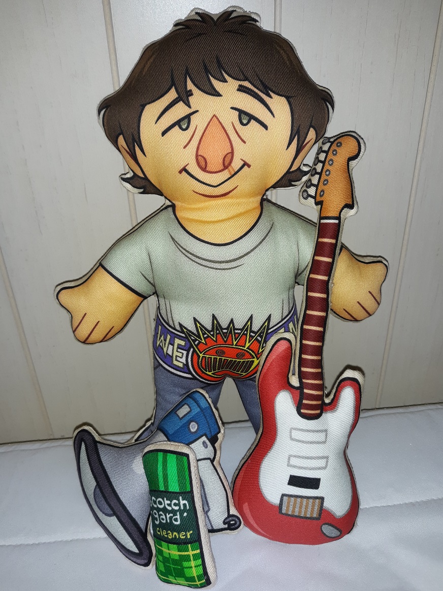 The other side of the Dean Ween doll which has Gene Ween on it. The guitar, megaphone, and cleaner are with him.
