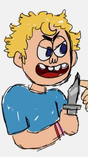 A digital drawing of Babysister as a child. She is holding up a knife.