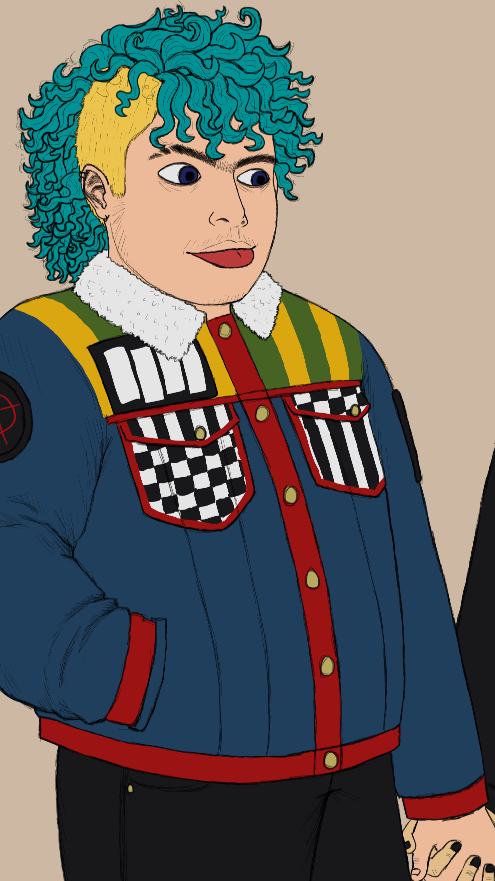 A digital drawing of Babysister as a teenager. She was turquoise hair and has many piercings.