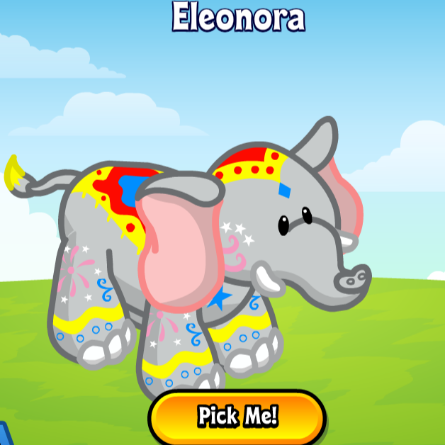 Virtual Webkinz pet elephant with colorful markings on it.
