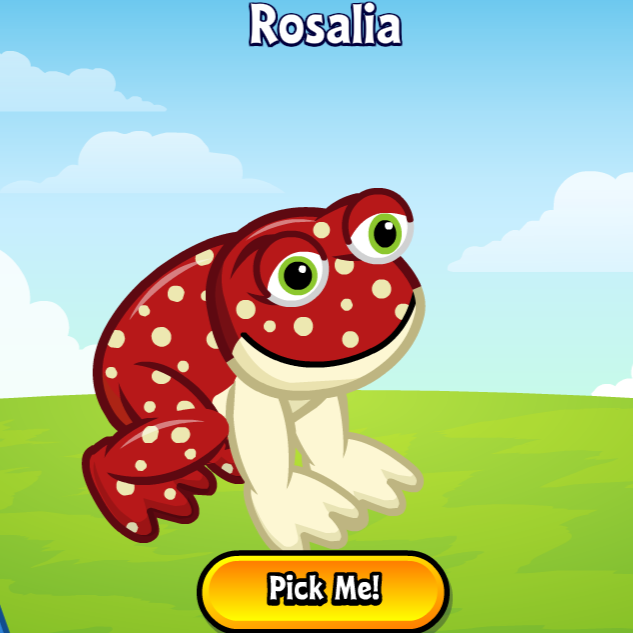 Virtual Webkinz pet red frog with beige polka dots.